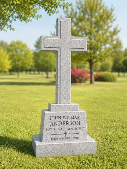 Granite Cross Upright Headstone with Base