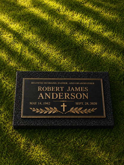Bronze Plaque Grave Marker on Granite Base