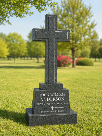 Granite Cross Upright Headstone with Base