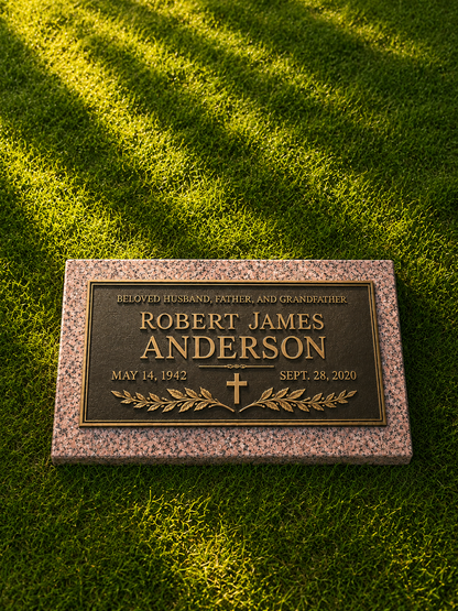 Bronze Plaque Grave Marker on Granite Base