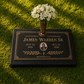Bronze Plaque Grave Marker on Granite Base with Bronze Vase