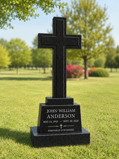 Granite Cross Upright Headstone with Base