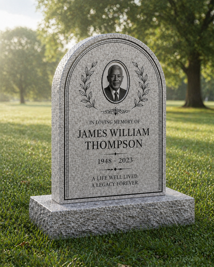 Laurel Arch Portrait Granite Upright Headstone