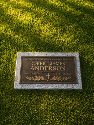 Bronze Plaque Grave Marker on Granite Base