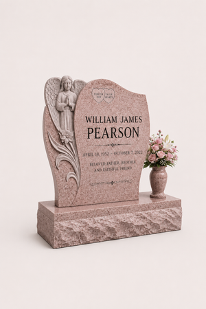 Praying Angel Upright Headstone with Granite Vase