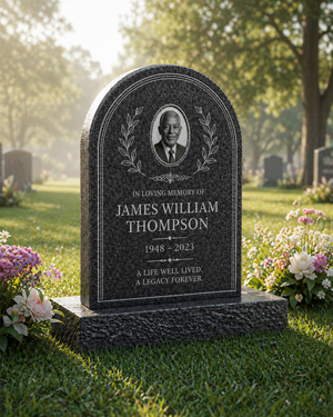 Laurel Arch Portrait Granite Upright Headstone