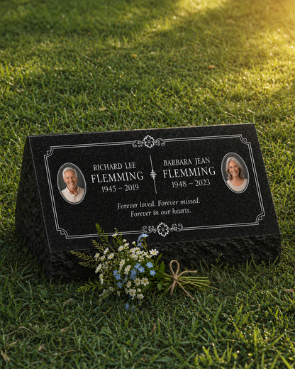 Floral Companion Granite Pillow Headstone