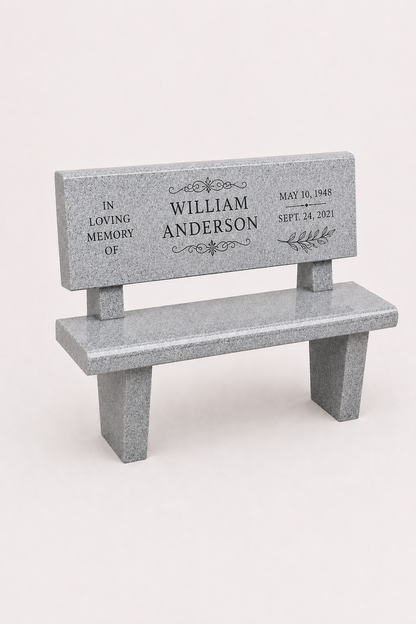 Classic Granite Memorial Bench with Backrest