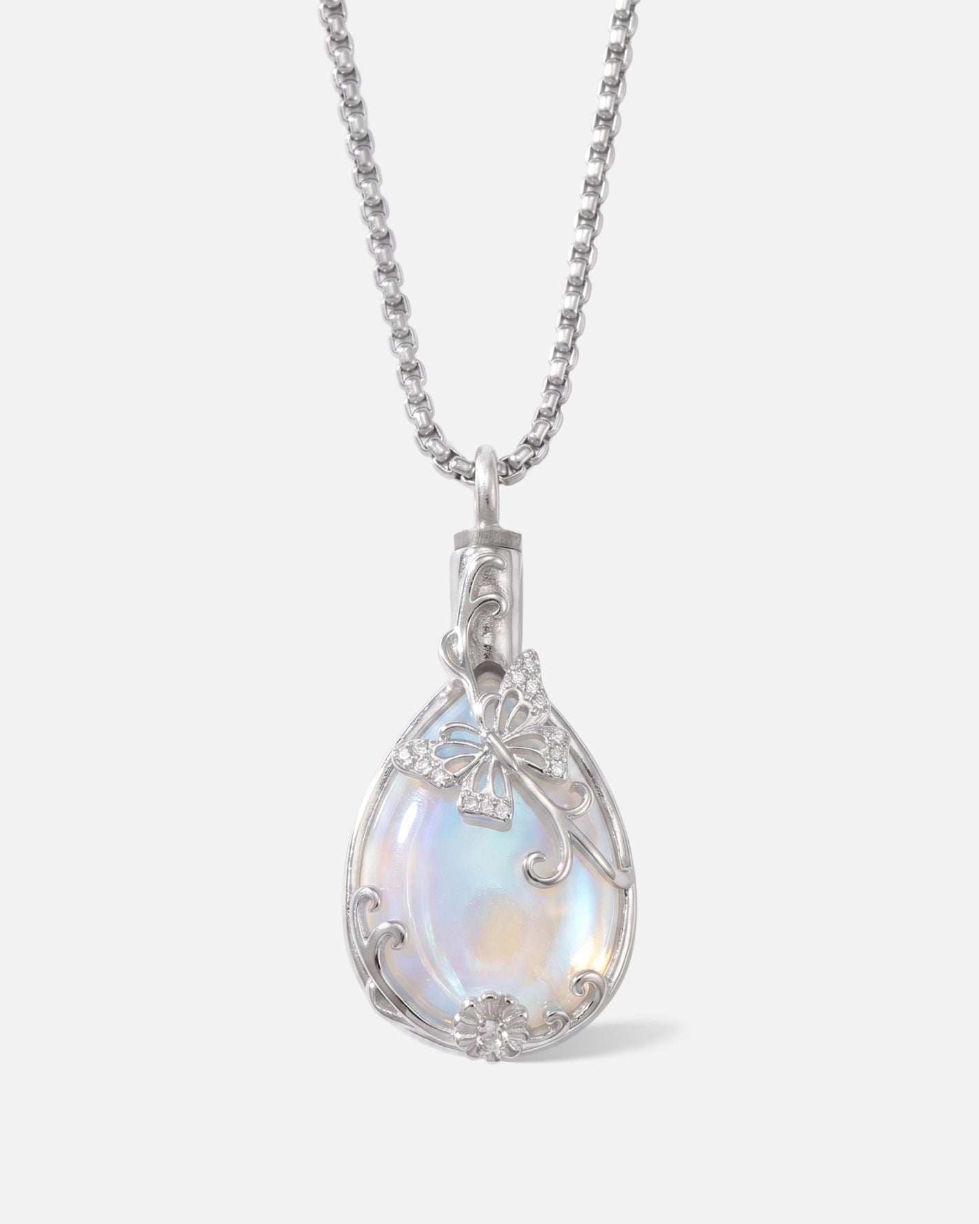 Butterfly Moonstone Cremation Necklace for Ash Keeping