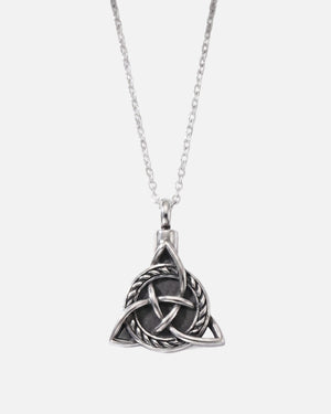 Viking Trinity cremation necklace in stainless steel — men's Celtic triquetra urn pendant for ashes with 27 inch chain