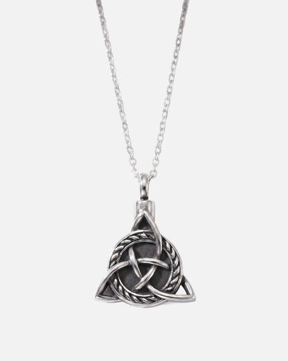 Viking Trinity cremation necklace in stainless steel — men's Celtic triquetra urn pendant for ashes with 27 inch chain