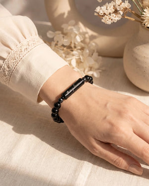 Lava Rock Memorial Bracelet for Ash Keeping with Engraving