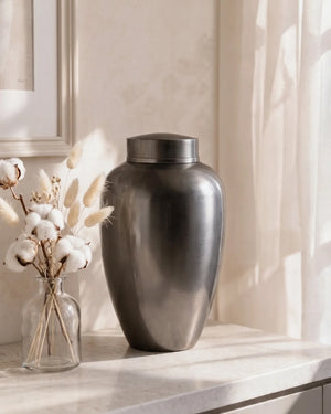 Graphite Gray Smooth Oval Metal Cremation Urn