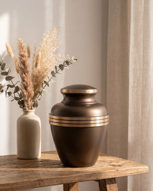Classic Bronze & Gold Band Metal Cremation Urn