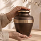 Classic Bronze & Gold Band Metal Cremation Urn