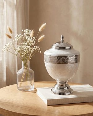 Smooth Oval Silver Metal Cremation Urn