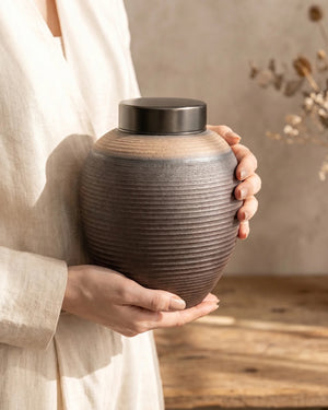 Ceramic Cremation Urn with Metal Lid
