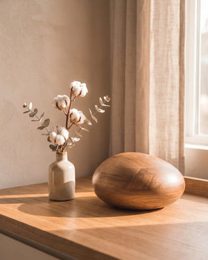 Natural Oak Pebble-Shape Wood Cremation Urn