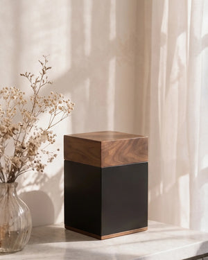 Two-Tone Wood & Black Box Cremation Urn