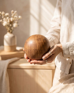 Natural Oak Sphere Wood Cremation Urn
