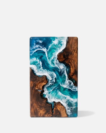 Rosewood & Blue Epoxy Resin Art Cremation Urn