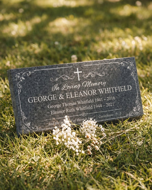 Christian Cross Floral Granite Flat Grave Marker