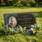 Men's Portrait Floral Granite Flat Grave Marker