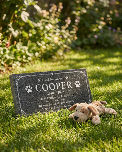 Pet Paw Print Granite Flat Grave Marker