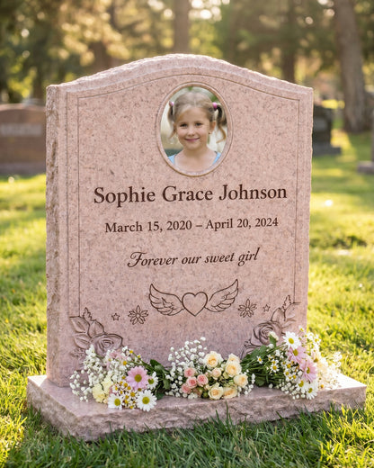 Angel Wings Children's Upright Headstone