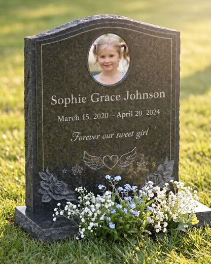 Angel Wings Children's Upright Headstone