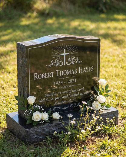 Christian Cross Granite Upright Headstone