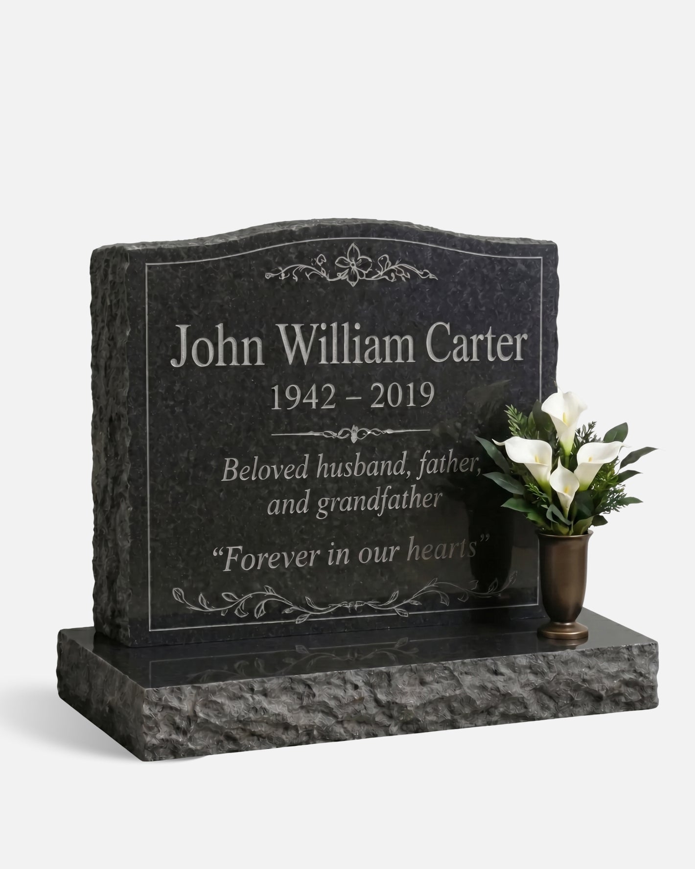 Classic Floral Granite Upright Headstone