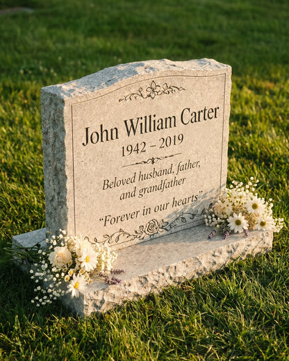 Classic Floral Granite Upright Headstone