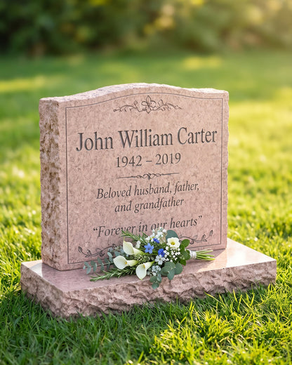 Classic Floral Granite Upright Headstone