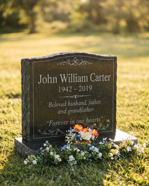 Classic Floral Granite Upright Headstone