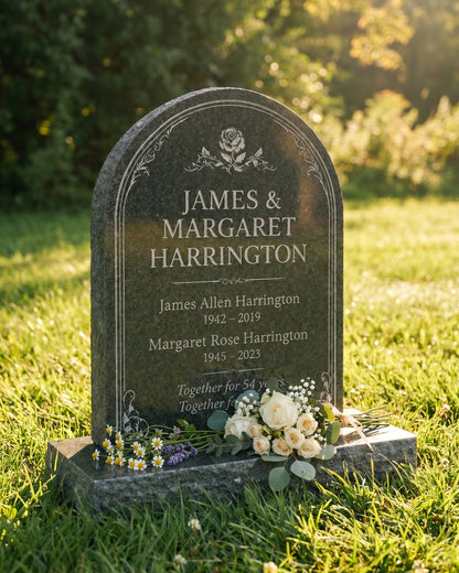 Rose Arch Granite Companion Upright Headstone