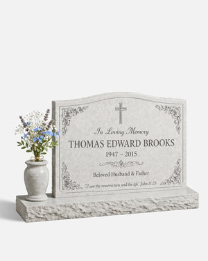 Single Christian Floral Granite Headstone with Vase