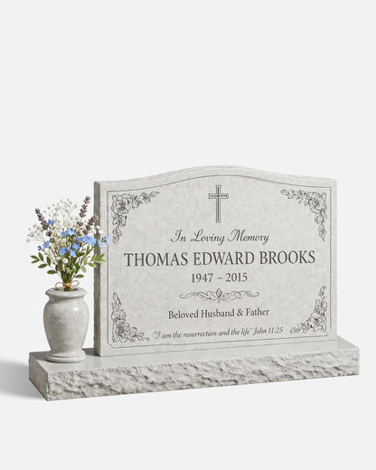Single Christian Floral Granite Headstone with Vase