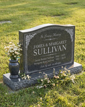 Wave Top Companion Floral Granite Headstone with Vase