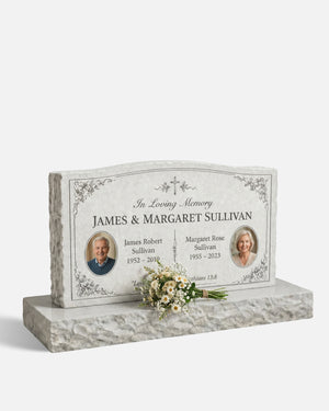 Wave Top Christian Companion Granite Upright Headstone