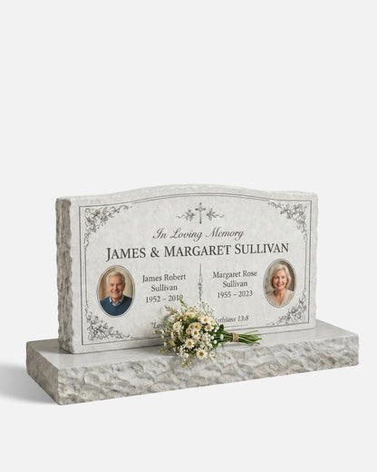 Wave Top Christian Companion Granite Upright Headstone