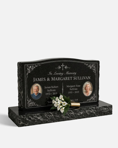 Wave Top Christian Companion Granite Upright Headstone