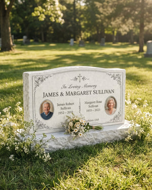 Wave Top Christian Companion Granite Upright Headstone