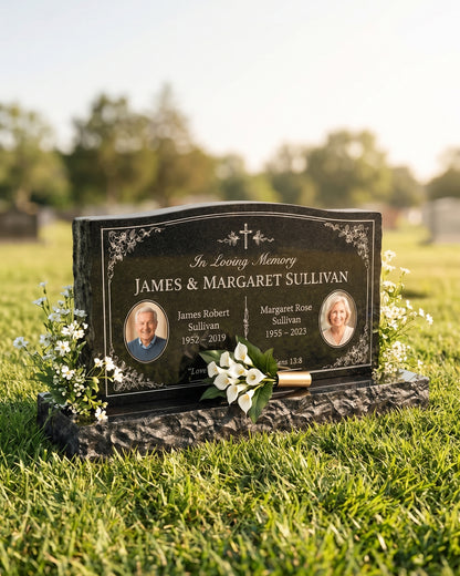 Wave Top Christian Companion Granite Upright Headstone