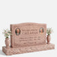 Wave Top Floral Companion Granite Upright Headstone with Vases