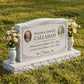 Wave Top Floral Companion Granite Upright Headstone with Vases