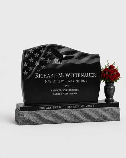 Large Wave Granite Upright Headstone with Vase