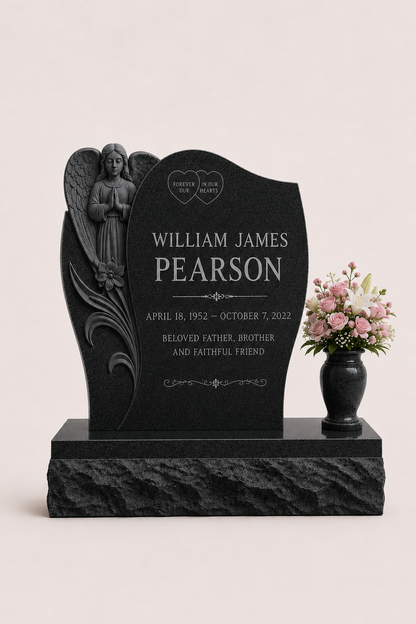 Praying Angel Upright Headstone with Granite Vase
