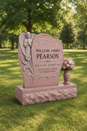 Praying Angel Upright Headstone with Granite Vase