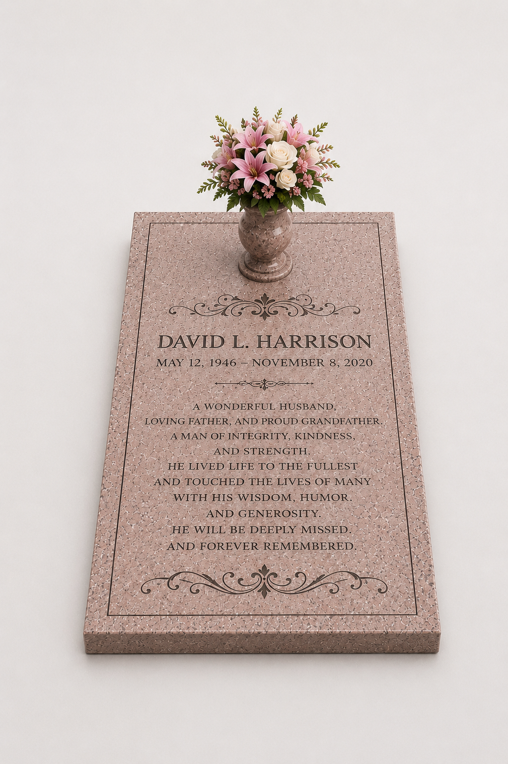 Granite Grave Ledger with Vase